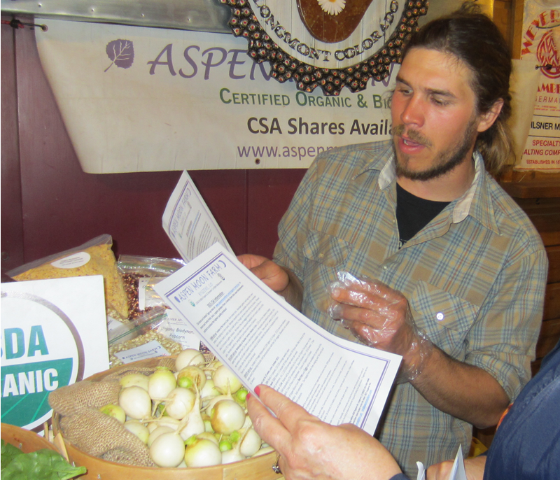 A representative from Aspen Moon Farm explains their CSA Program