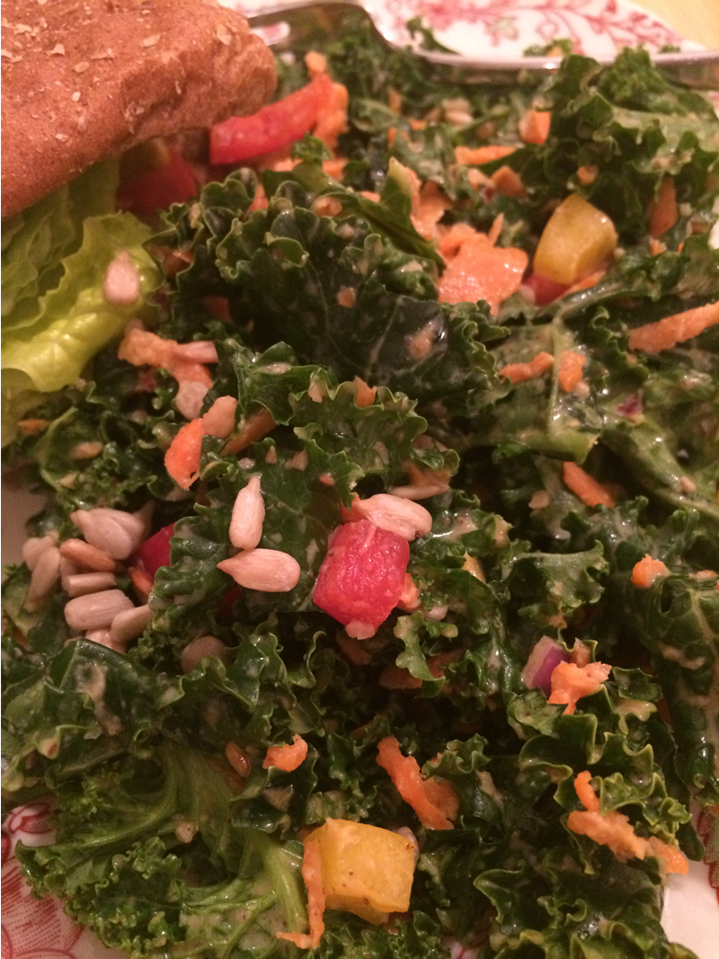 Creamy Kale Salad with Almond Butter Ginger Dressing
