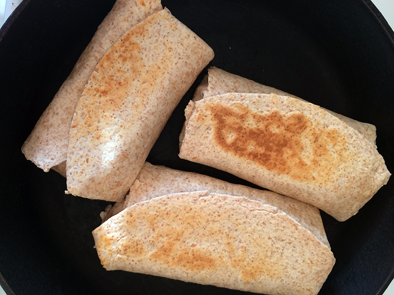 Grill the burritos in a dry skillet.
